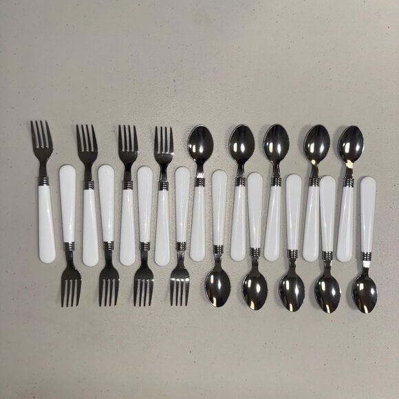 Stainless Steel Flatware 18 Piece Set White Handle Forks Spoons Kitchen Home - Picture 2 of 6